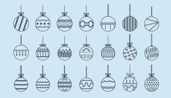 pack of christmas bauble elements design in line style vector