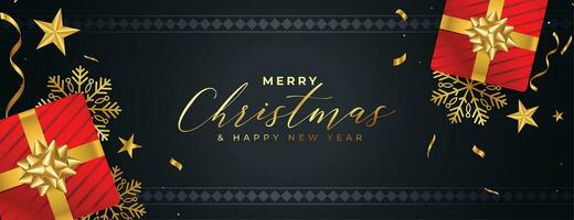 christmas banner with ornamental gold elements and confetti vector