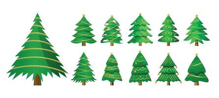 pack of realistic christmas pine tree design for xmas decoration vector