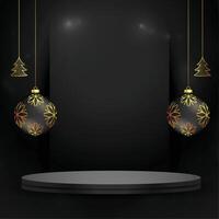 merry xmas festive concept with 3d podium and bauble design vector