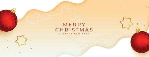 merry christmas greeting banner with realistic xmas bauble vector