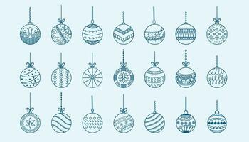 set of christmas bauble design in line style for xmas decor vector