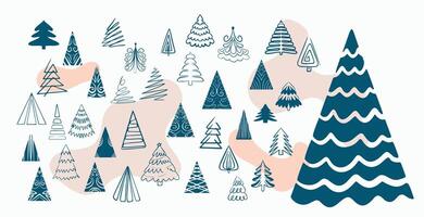 hand drawn christmas tree ornaments design in set vector