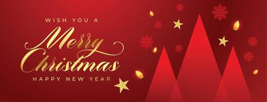festival greeting red christmas banner with modern tree design vector