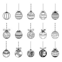 line style christmas bauble elements design in set vector