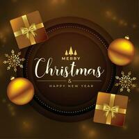realistic merry christmas brown background with xmas elements design vector
