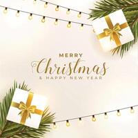 nice merry christmas event background with giftbox and lights decoration vector