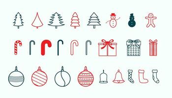 pack of xmas decor elements design in line style vector