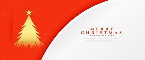 nice merry christmas festive greeting banner with golden xmas tree vector