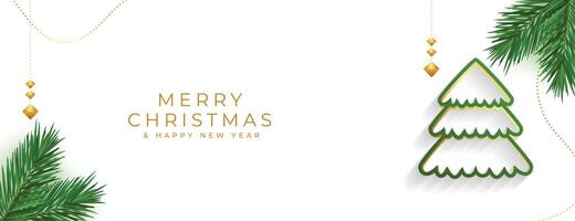 merry christmas and new year banner with pine fir and tree vector