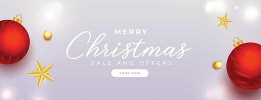 realistic merry christmas decorative ball sale and offers banner vector