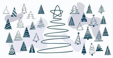 hand drawn christmas tree elements design in set vector