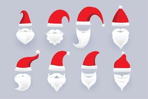 set of santa claus cap and beard ornaments in different design vector