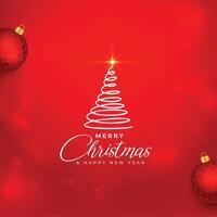 merry christmas and new eve red background with xmas ball vector