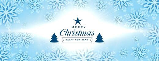 alegre Navidad azul copos de nieve elegante bandera diseño vector