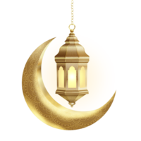 Gold Lantern with Crescent Moon in Transparent Background png