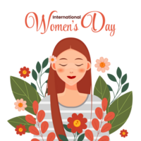 International Women's Day greeting card with beautiful woman and flowers png