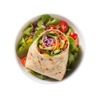 AI generated salad wrap in white bowl isolated transparant background png