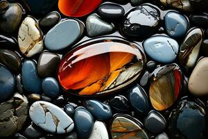 AI generated Polished various stones in water photo