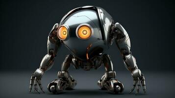 AI generated Close-up of a robot with large glowing eyes on a dark background photo