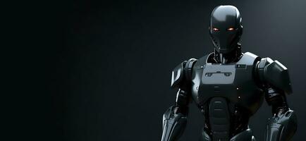 AI generated Banner with free space for text. Robot on a black background. photo