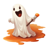 ai généré Halloween fantôme avec Orange éclaboussure sur transparent Contexte png