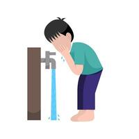 Muslim Boy Doing Ablution Step vector