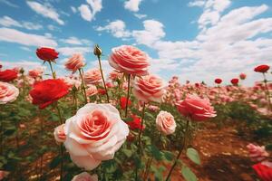 ai generado pastel rosado perfección en un Rosa jardín foto