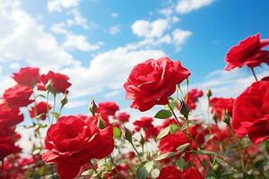 ai generado carmesí flores debajo el abierto cielo foto