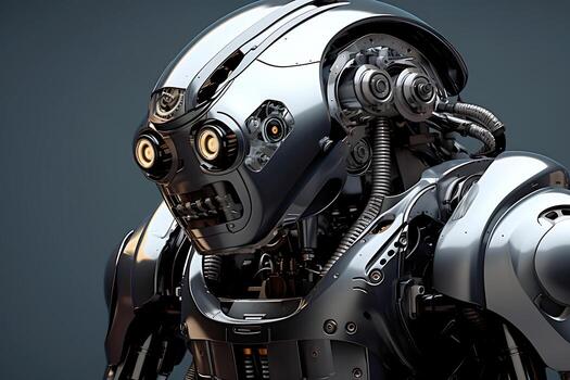 AI generated A robot with a complex mechanism and glowing eyes photo