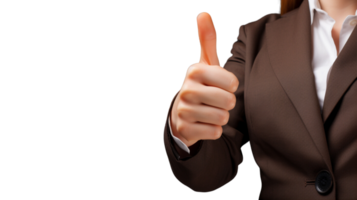 AI generated business woman showing thumbs up on a transparent background png