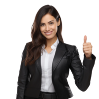 AI generated business woman showing thumbs up on a transparent background png