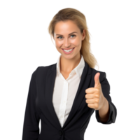 AI generated business woman showing thumbs up on a transparent background png