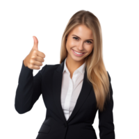 AI generated business woman showing thumbs up on a transparent background png