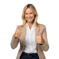 AI generated business woman showing thumbs up on a transparent background png