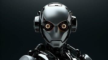 AI generated Serious robot with a round head on a dark gray background photo