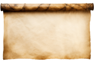 AI generated an old parchment scroll with a piece of paper on it on a transparent background png