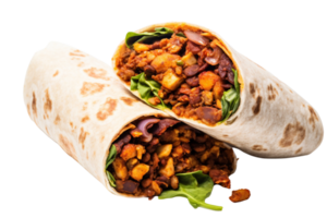 AI generated a burrito cut in half on a transparent background png