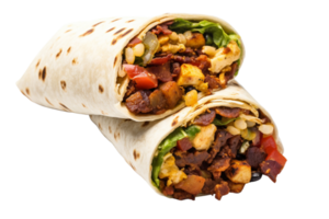 ai generato un' burrito con carne, verdure e formaggio su un' trasparente sfondo png