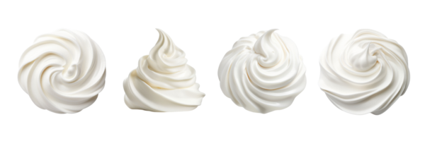 AI generated four different types of whipped cream on a transparent background png