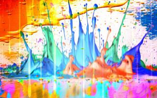 3d abstract wallpaper with exploding rainbow water splash paint with vivid colors on white background Stock Illustration photo