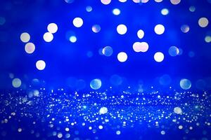 Abstract background with Dark blue and gold particle. New year, Christmas background with gold stars and sparkling.  Golden light shines particles of bokeh on a navy background ai generated photo