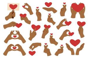 Hands with hearts set vector