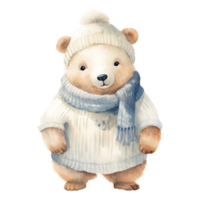 AI generated Polar Bear Wearing Winter Clothes For Christmas Event. Watercolor Style. AI Generated png