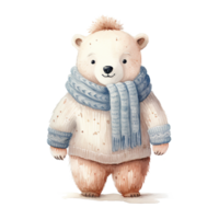 AI generated Polar Bear Wearing Winter Clothes For Christmas Event. Watercolor Style. AI Generated png