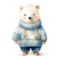 AI generated Polar Bear Wearing Winter Clothes For Christmas Event. Watercolor Style. AI Generated png