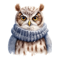 AI generated Owl Wearing Winter Clothes For Christmas Event. Watercolor Style. AI Generated png