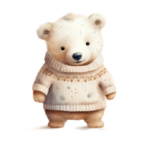 AI generated Polar Bear Wearing Winter Clothes For Christmas Event. Watercolor Style. AI Generated png