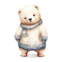 AI generated Polar Bear Wearing Winter Clothes For Christmas Event. Watercolor Style. AI Generated png