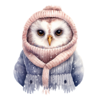 AI generated Owl Wearing Winter Clothes For Christmas Event. Watercolor Style. AI Generated png